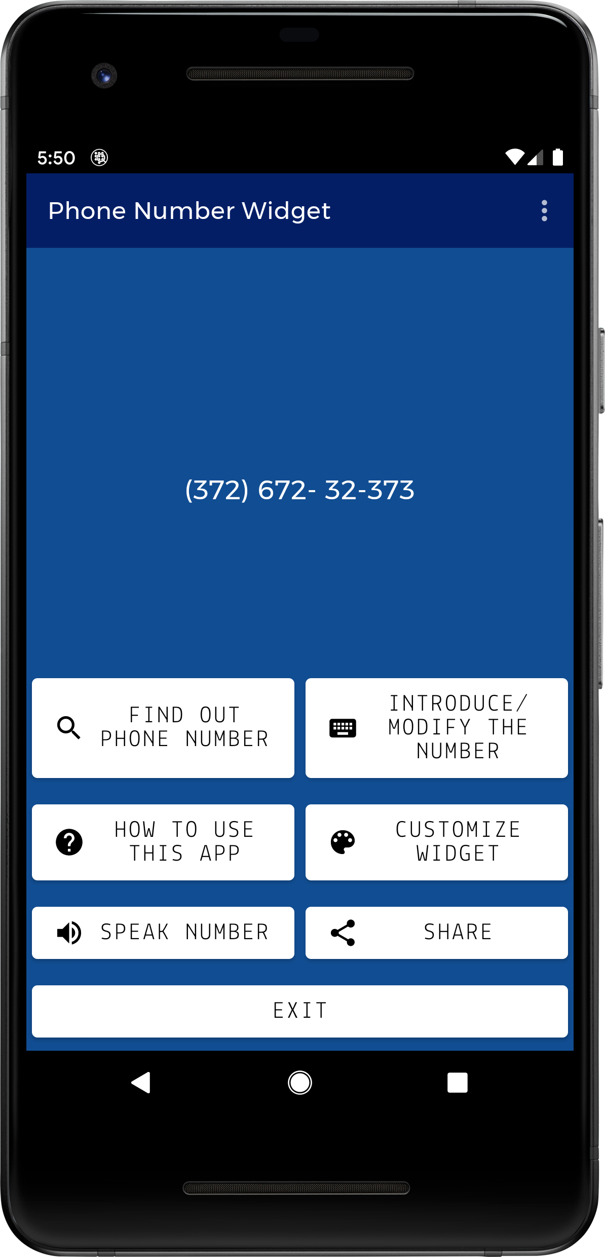 Phone number widget app on a pixel 2