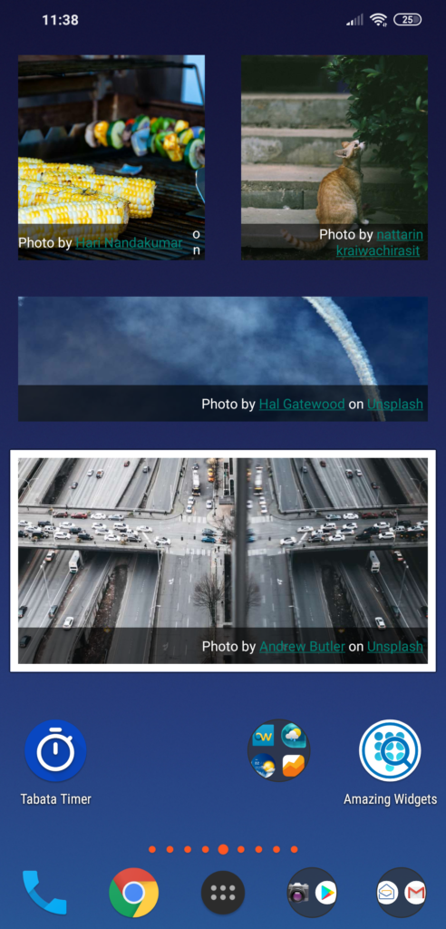 A home screen with multiple random image widgets